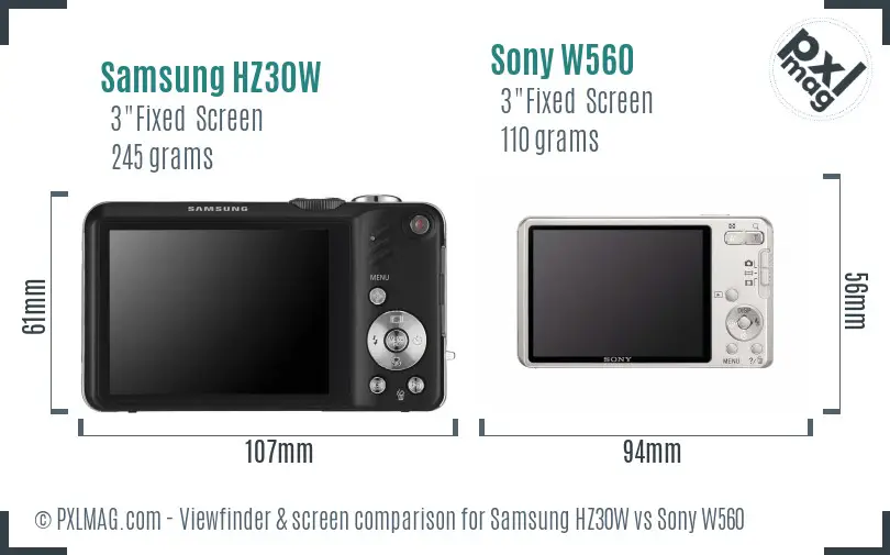 Samsung HZ30W vs Sony W560 Screen and Viewfinder comparison