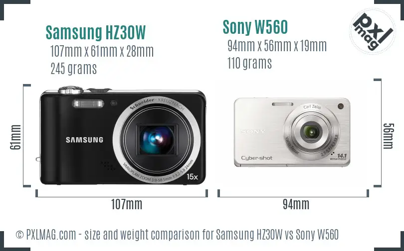 Samsung HZ30W vs Sony W560 size comparison