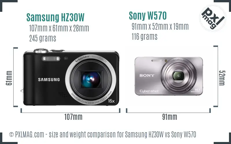 Samsung HZ30W vs Sony W570 size comparison
