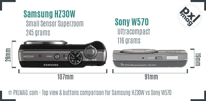 Samsung HZ30W vs Sony W570 top view buttons comparison