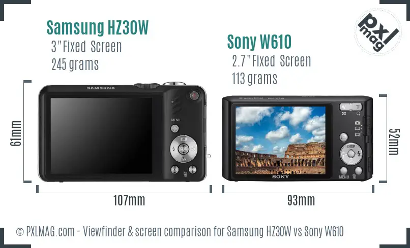 Samsung HZ30W vs Sony W610 Screen and Viewfinder comparison