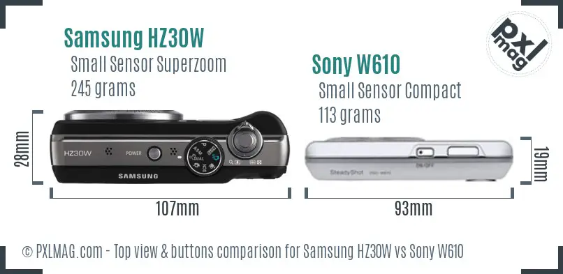 Samsung HZ30W vs Sony W610 top view buttons comparison