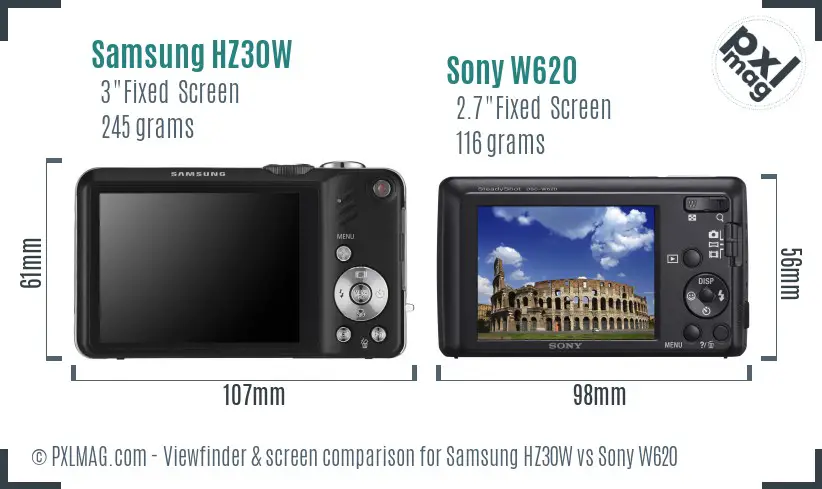 Samsung HZ30W vs Sony W620 Screen and Viewfinder comparison