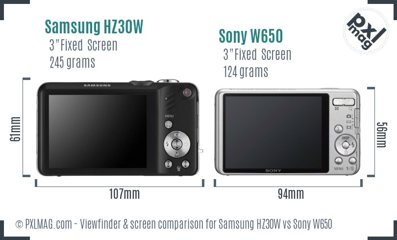 Samsung HZ30W vs Sony W650 Screen and Viewfinder comparison