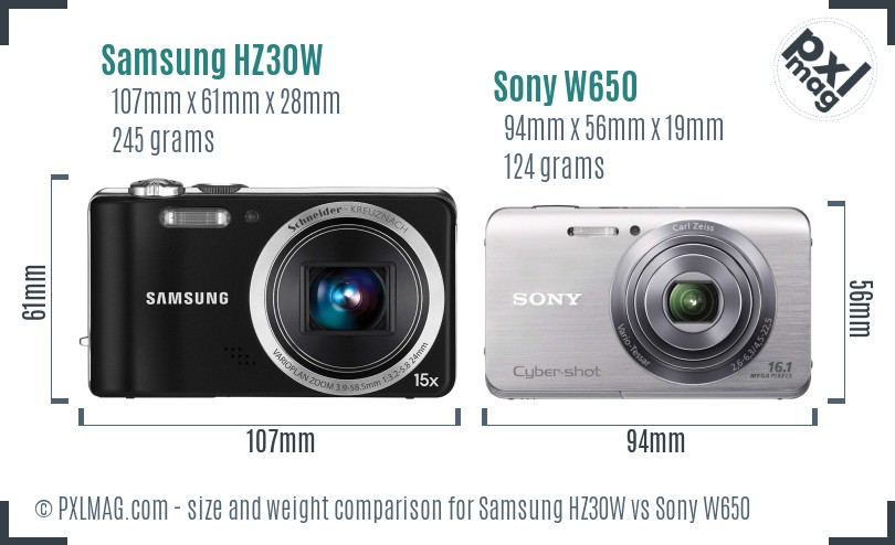 Samsung HZ30W vs Sony W650 size comparison