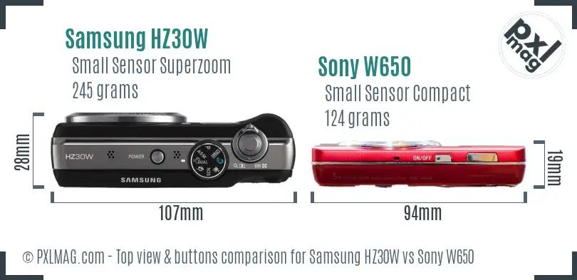 Samsung HZ30W vs Sony W650 top view buttons comparison