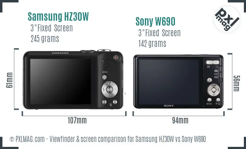 Samsung HZ30W vs Sony W690 Screen and Viewfinder comparison