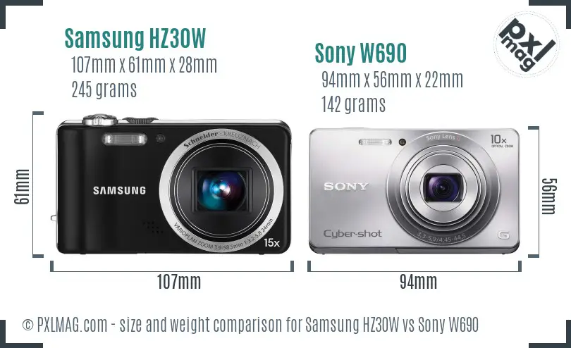 Samsung HZ30W vs Sony W690 size comparison