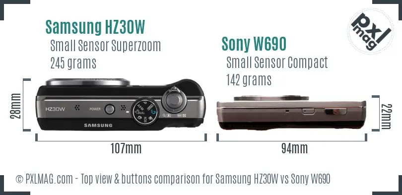 Samsung HZ30W vs Sony W690 top view buttons comparison