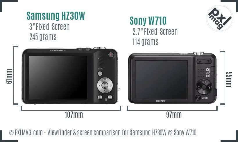 Samsung HZ30W vs Sony W710 Screen and Viewfinder comparison