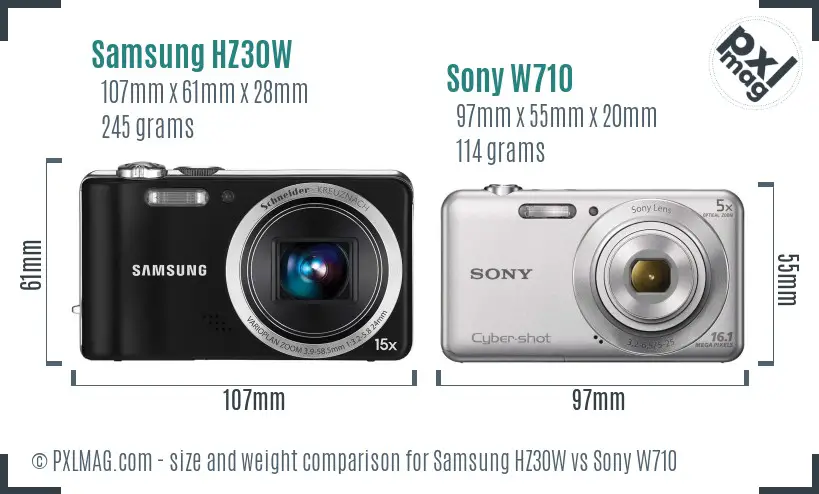 Samsung HZ30W vs Sony W710 size comparison