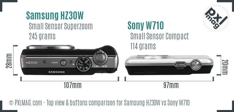 Samsung HZ30W vs Sony W710 top view buttons comparison