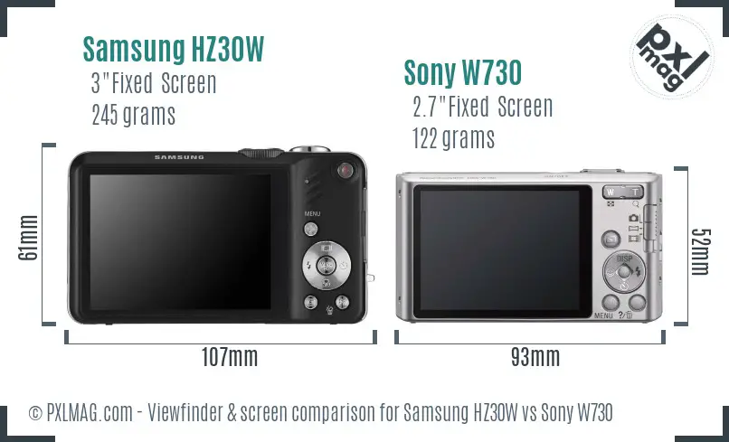 Samsung HZ30W vs Sony W730 Screen and Viewfinder comparison