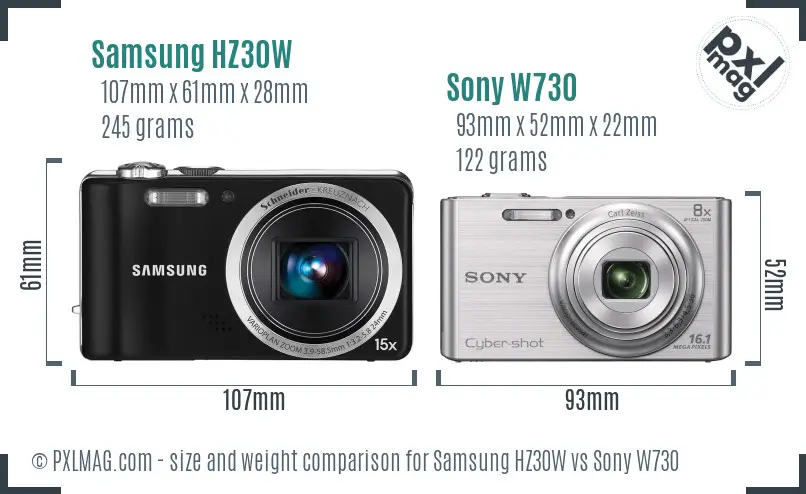 Samsung HZ30W vs Sony W730 size comparison