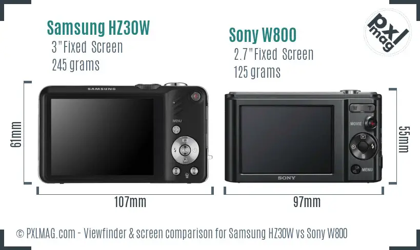 Samsung HZ30W vs Sony W800 Screen and Viewfinder comparison
