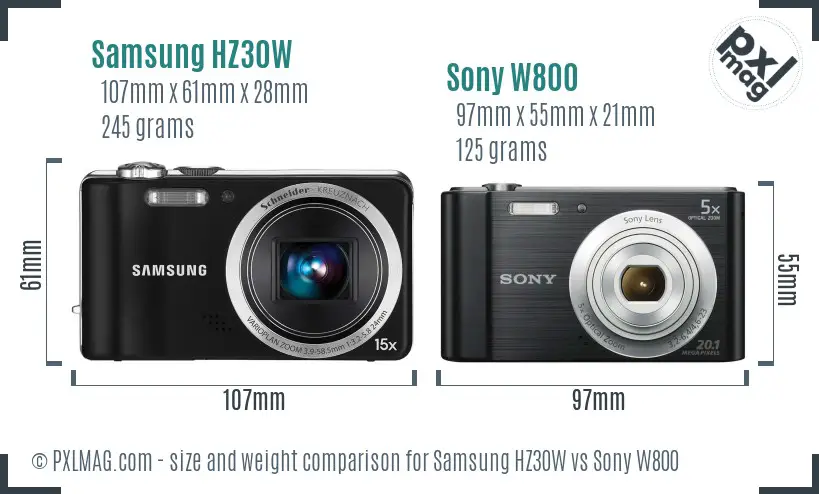 Samsung HZ30W vs Sony W800 size comparison
