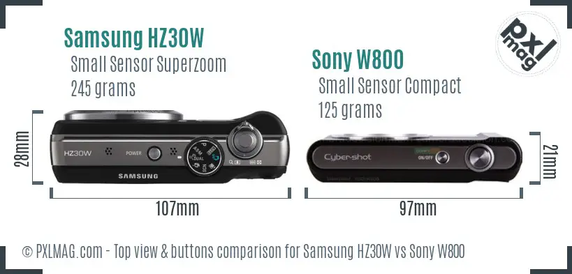 Samsung HZ30W vs Sony W800 top view buttons comparison