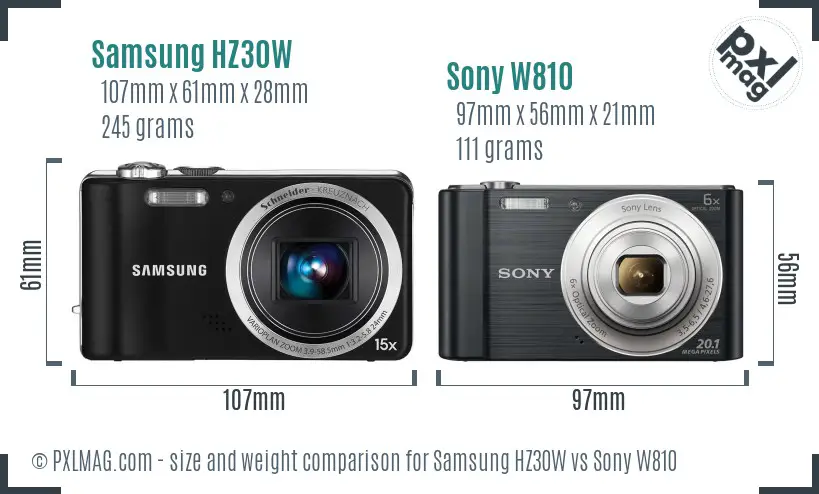 Samsung HZ30W vs Sony W810 size comparison