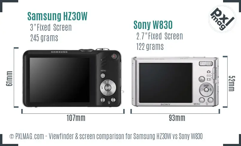 Samsung HZ30W vs Sony W830 Screen and Viewfinder comparison