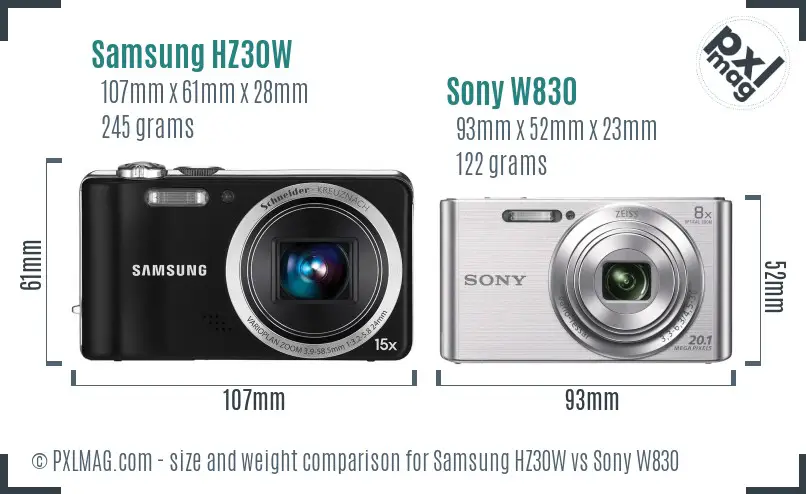 Samsung HZ30W vs Sony W830 size comparison