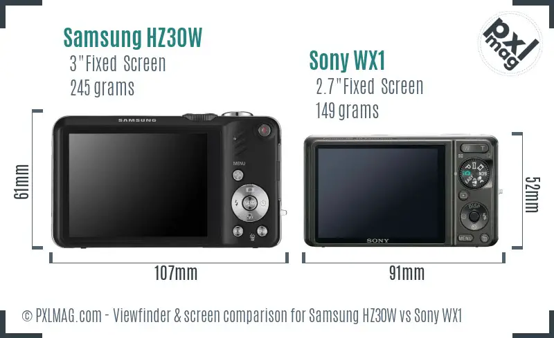 Samsung HZ30W vs Sony WX1 Screen and Viewfinder comparison