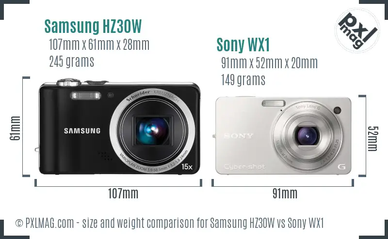 Samsung HZ30W vs Sony WX1 size comparison