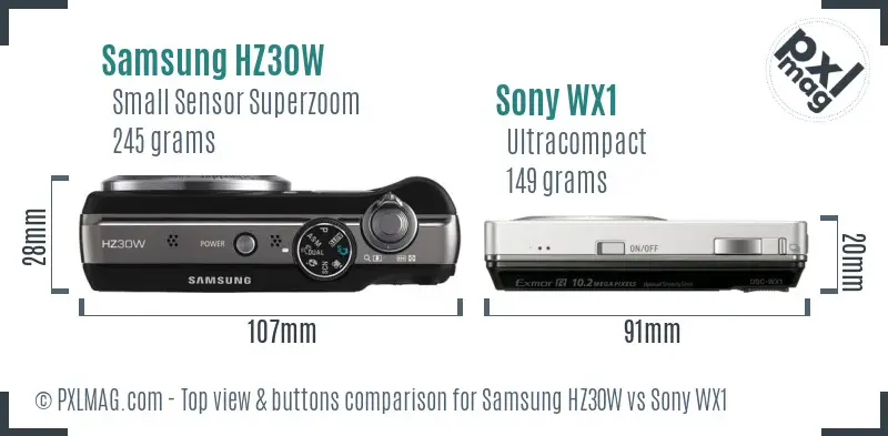 Samsung HZ30W vs Sony WX1 top view buttons comparison