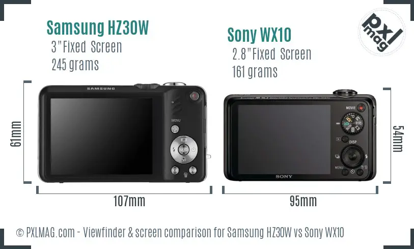 Samsung HZ30W vs Sony WX10 Screen and Viewfinder comparison