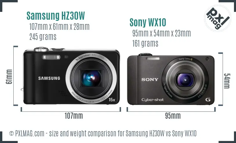 Samsung HZ30W vs Sony WX10 size comparison