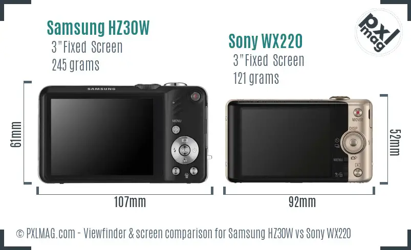 Samsung HZ30W vs Sony WX220 Screen and Viewfinder comparison