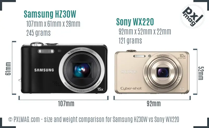 Samsung HZ30W vs Sony WX220 size comparison