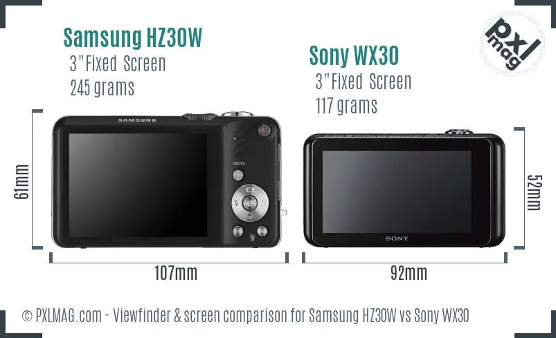 Samsung HZ30W vs Sony WX30 Screen and Viewfinder comparison