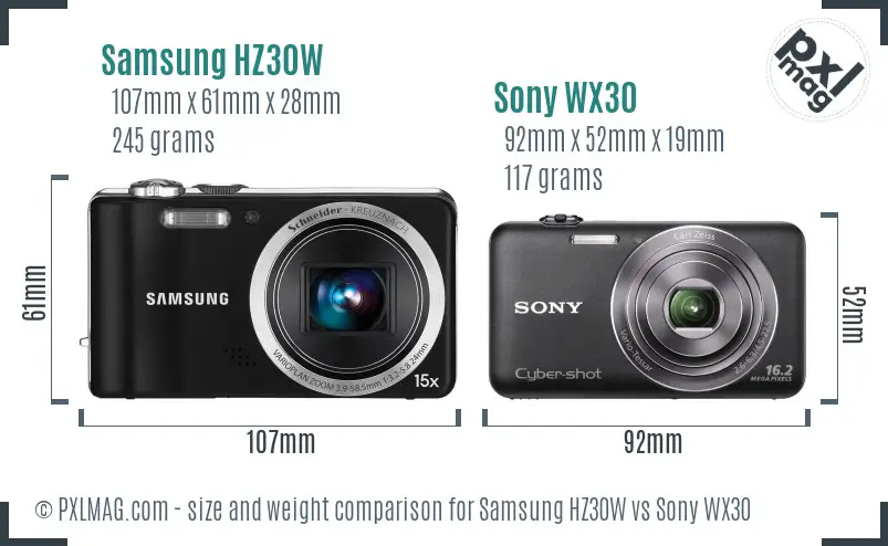 Samsung HZ30W vs Sony WX30 size comparison