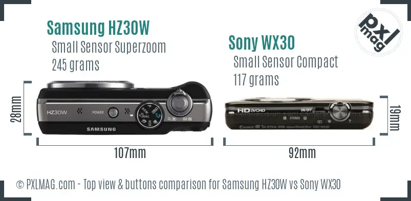 Samsung HZ30W vs Sony WX30 top view buttons comparison