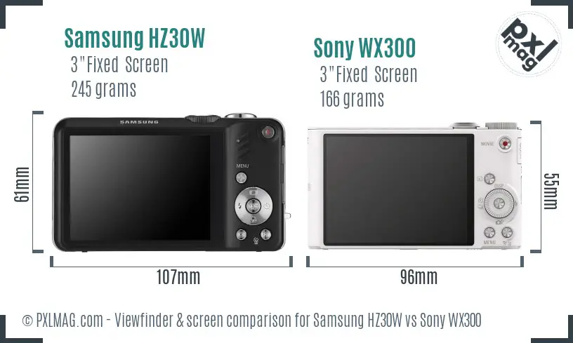 Samsung HZ30W vs Sony WX300 Screen and Viewfinder comparison