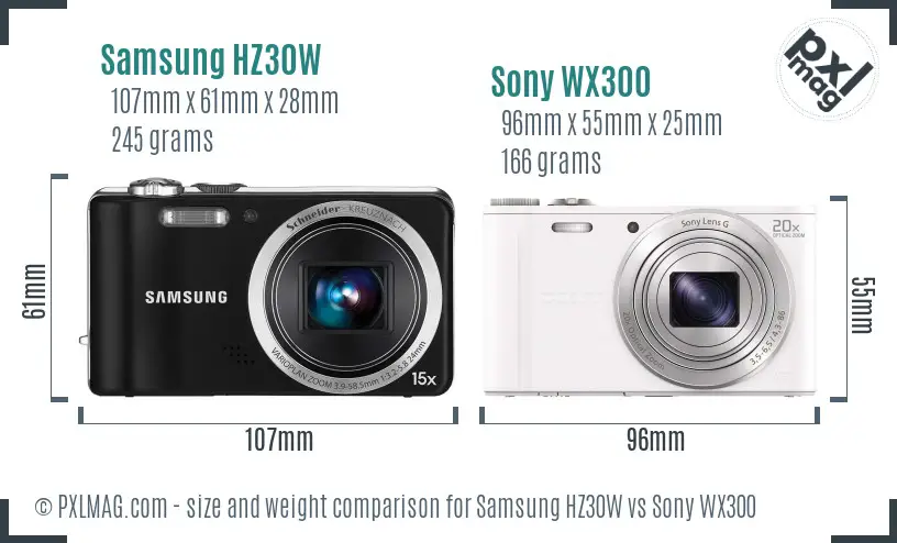 Samsung HZ30W vs Sony WX300 size comparison