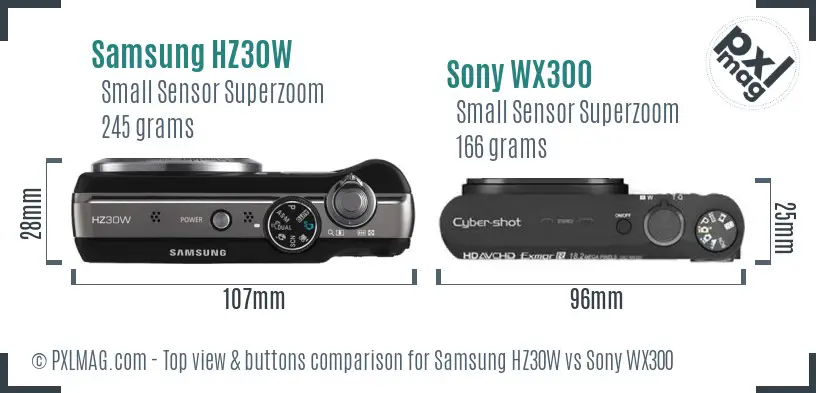 Samsung HZ30W vs Sony WX300 top view buttons comparison