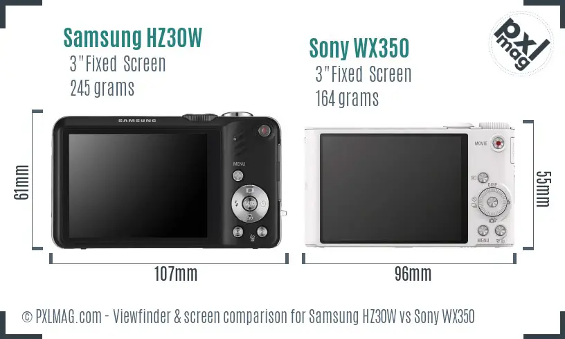 Samsung HZ30W vs Sony WX350 Screen and Viewfinder comparison