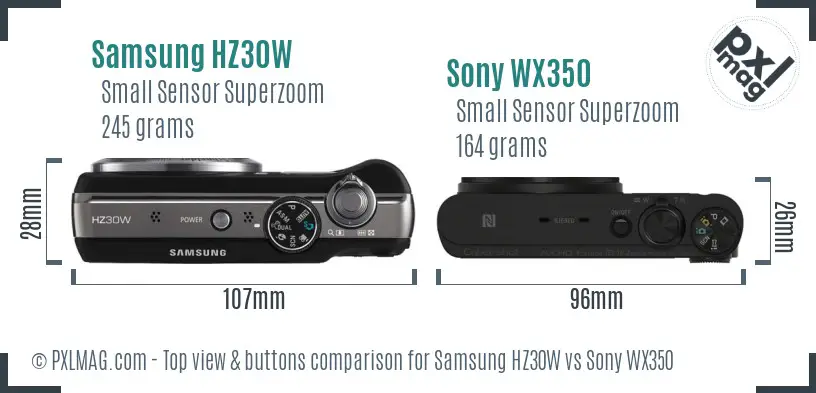 Samsung HZ30W vs Sony WX350 top view buttons comparison