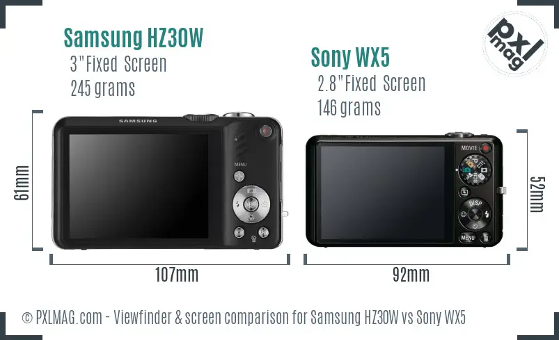 Samsung HZ30W vs Sony WX5 Screen and Viewfinder comparison