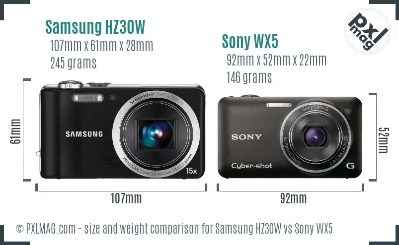 Samsung HZ30W vs Sony WX5 size comparison