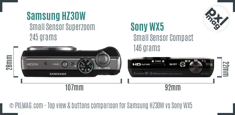 Samsung HZ30W vs Sony WX5 top view buttons comparison