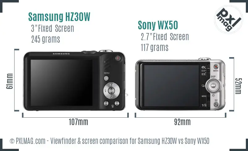 Samsung HZ30W vs Sony WX50 Screen and Viewfinder comparison