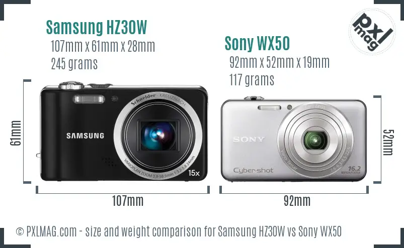 Samsung HZ30W vs Sony WX50 size comparison