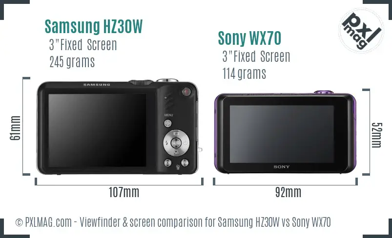 Samsung HZ30W vs Sony WX70 Screen and Viewfinder comparison