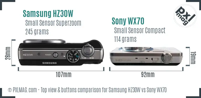 Samsung HZ30W vs Sony WX70 top view buttons comparison