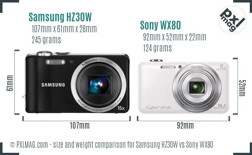 Samsung HZ30W vs Sony WX80 size comparison