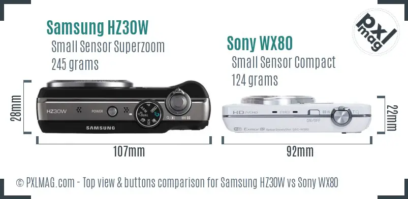 Samsung HZ30W vs Sony WX80 top view buttons comparison