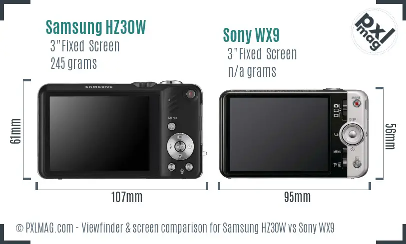 Samsung HZ30W vs Sony WX9 Screen and Viewfinder comparison