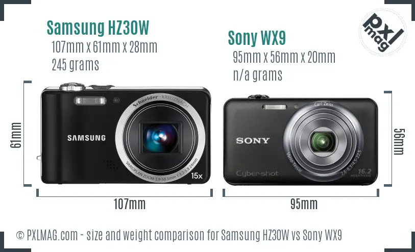 Samsung HZ30W vs Sony WX9 size comparison